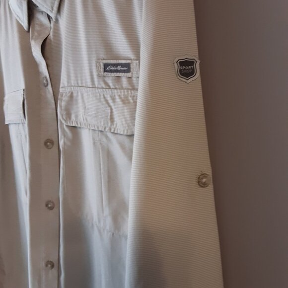 Eddie Bauer UPF Guide Tan/Cream Long-Sleeved Button Up Tech Shirt,  Large Tall - Picture 5 of 14